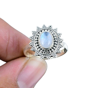 Anillo clásico de plata maciza 925, joyería para mujer, piedra lunar de Plata de Ley 925, piedra preciosa, estilo bohemio, anillo hecho a mano, regalo para mamá - Product Image 1