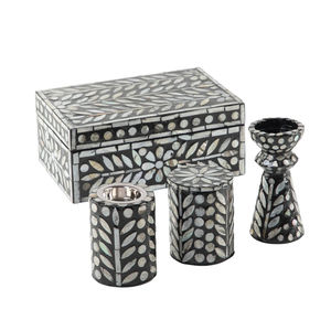 Caja de incienso Mabkhar y portavelas de lujo hechos a mano con incrustaciones de nácar negro en caja de regalo - Product Image 1