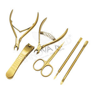 Juego de manicura profesional de acero inoxidable dorado, herramientas de cuidado de uñas doradas de lujo, 6 en 1 kit de aseo de uñas, tijeras de manicura - Product Image 1