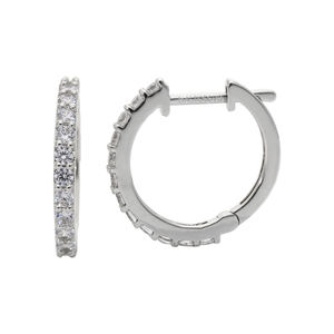 Pendientes de aro de oro blanco refinado de 14 quilates con diamantes redondos naturales Ajuste elegante de pavé Accesorio de lujo atemporal elegante - Product Image 5