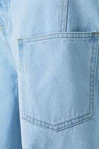 Custom Lightweight Casual <b>Men</b> Baggy Denim <b>Jeans</b> 100% Cotton Mid <b>Waist</b> Acid Washed Wide Leg Multi-Pocket Cargo Pants - Product Image 5