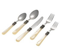 Ensemble de couverts de luxe écologiques avec manche en résine et acier inoxydable poli miroir pour la mise en place de la table de rentrée scolaire