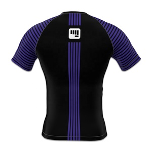 Decent Fight Wears - T-shirt Rash Guard à manches courtes pour homme, noir et violet rayé, séchage rapide, Spandex Polyester, MMA BJJ Grappling - Product Image 4
