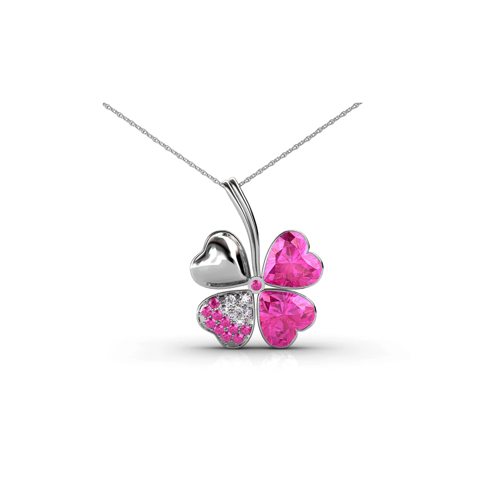 Brass 18k White Gold Plated Luxury Necklace (Pink)