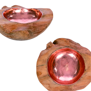 Bol décoratif en bois et cuivre d'origine indonésienne Objets élégants pour la décoration intérieure - Product Image 1