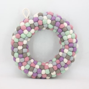 Handmade Artisan-Crafted <b>Felt</b> Ball Wreath Sustainable and Stylish Seasonal Decor - Product Image 1