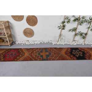 Alfombra de retales de lana rústica marrón negro vintage 2x11 pies de felpa de poliéster para adolescentes sala de estar dormitorio rectángulo pasillo látex - Product Image 3