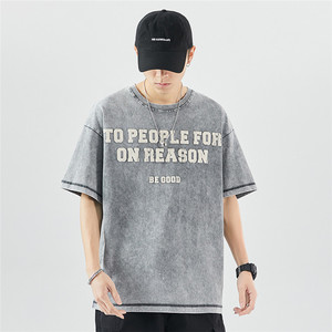 Nueva llegada OEM al por mayor logotipo personalizado peso pesado Camiseta 100% algodón lavado ácido camiseta hombres holgado liso camiseta para hombres - Product Image 5