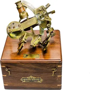 Antique Brass Nautical Sextant Hộp Gỗ-Công Cụ Điều Hướng Nautical Sextant Brass Sextant Cho Mariners Surveyors- Vintage