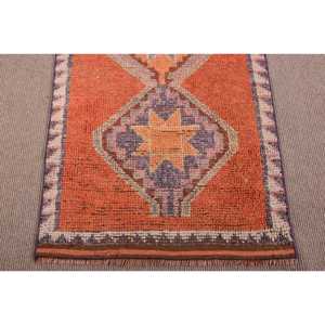 Tapis turc, tapis de couloir 3x11,8 pieds, tapis vintage en laine à rayures orange - Product Image 5