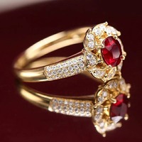 Bague de fiançailles pour femme en argent sterling 925 plaqué or rose, style vintage fait main, sertie d'un rubis rose taille carrée