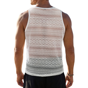 <b>White</b> Solid 100% Cotton Men's <b>Tank</b> <b>Top</b> Crew Neck Breathable Quick Dry Knitted Vest Layering Shirt for Casual Party - Product Image 2