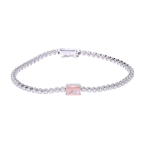 Pulsera de Tenis de Oro de 14K con Diamantes CVD Cultivados en Laboratorio, Corte Radiante Rosa, Piedra Central, Chapado en Rodio, Clásica, Elegante y de Primera Calidad - Product Image 2