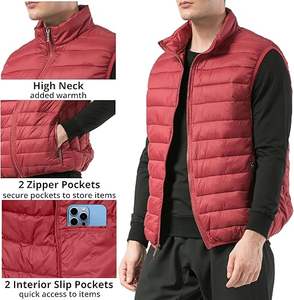 Plain Maroon Color <b>Zip</b> <b>Up</b> Sleeveless Puffer Vest <b>Jacket</b> Ultra Thin Warm Lightweight Down Vest <b>Jacket</b> Waistcoat Rain Men <b>Jackets</b> - Product Image 5