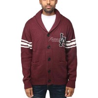 Cardigan en Coton et Laine Doux pour Homme, Tricot Câblé, Respirant, Anti-Plis, Séchage Rapide, Col en V Boutonné, Col Personnalisé, Lettres Rayées, Hiver