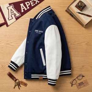 แจ็คเก็ตหนังสีขาวกรมท่าแบบสั่งทำพิเศษ แจ็คเก็ตบอมเบอร์วินเทจสไตล์ Letterman เสื้อผ้าสตรีทแวร์ ผู้ผลิต OEM ODM แบรนด์ส่วนตัว สหรัฐอเมริกา - Product Image 3