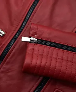 Womens Real Red Leather <b>Jacket</b> Double Zip Front Biker Coat Quilted Sleeve <b>Sheepskin</b> Outerwear Custom Slim Fit Moto <b>Jacket</b> - Product Image 4