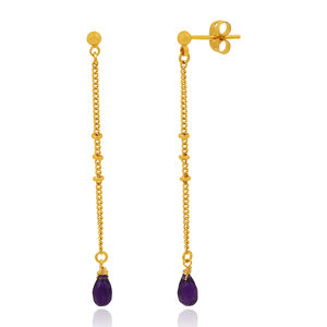 Pendientes chapados en oro hechos a mano, pendientes de gota de piedras preciosas CZ de Plata de Ley 925 para mujer, joyería de regalo de boda - Product Image 6