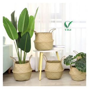 Panier à ventre en jonc de mer naturel polyvalent artisanat du Vietnam pour la couverture des plantes stockage de pépinière pliable décor écologique en vrac disponible - Product Image 4