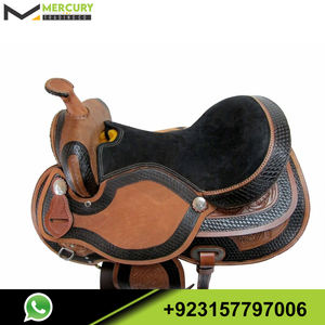 Silla de Montar de Cuero Occidental con Diseño de Mimbre Pintado, Tallada y con Acabado de Mimbre - Product Image 4