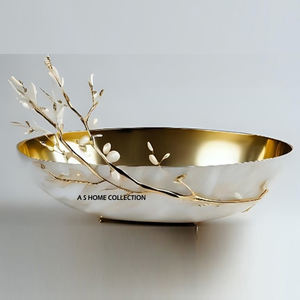 Top tendance facile à nettoyer bol à noix en métal de qualité alimentaire plat de fruits en laiton en acier inoxydable pour manger servant un design feuillu pour la maison - Product Image 1