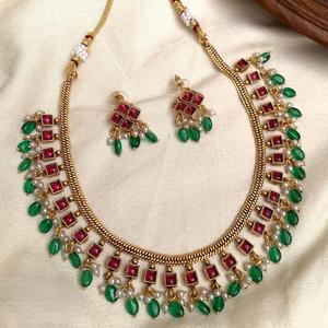 Designer Best Quality Matte Polish Exclusive Design <b>Gold</b> Plated Necklace <b>Set</b> With <b>Earrings</b> For Wedding Collection For Women - Product Image 1