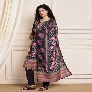 Conjunto de muselina suave pura de calidad superior Lila tradicional elegante bordado a mano trabajo de espejo Real encaje elegante listo para usar - Product Image 1