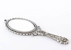 Miroir de poche miniature en argent vieilli : Verre miroir - Product Image 4