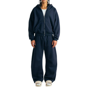 Ensemble survêtement pour homme, sweat-shirt à capuche zippé ample et court, pantalon de survêtement, logo personnalisé, streetwear, fabricant, survêtement sport uni surdimensionné - Product Image 4