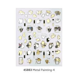 Metal Painting #45883 Black Gold silver foil Metallic nail stickers rainbow 3d emboss point design Multi Size Korea oem odm