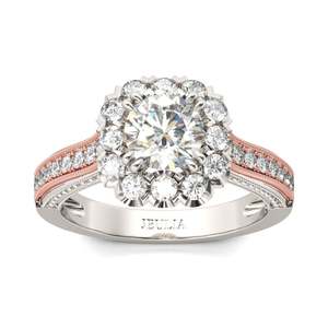 Anillo de Plata de Ley con Corte Redondo de Dos Tonos Jeulia Halo para Aniversario - Product Image 1