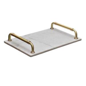 Bandeja de servicio Rectangular de mármol de primera calidad con asa para uso en la cocina y acabado dorado de mármol blanco y metal de hierro - Product Image 4