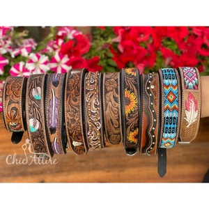 Nuevo collar de perro ajustable de cuero genuino 100% con estilo occidental para mascotas Collar de cachorro de perro acolchado grabado personalizado - Product Image 1