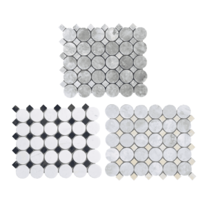 Carrelage mosaïque rond moderne, motif marbre blanc, noir, gris, résistant à l'eau, décoration murale intérieure, salle de bain - Product Image 1