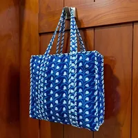 Sac fourre-tout en coton indien fait main Boh Creation, fermeture éclair, lavable, pour courses, pour femmes, toutes saisons, fait main