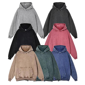 Sudadera con capucha para hombre desgastada de peso pesado 420GSM con capucha 100% algodón French Terry Acid Wash Retro Sudadera con capucha para hombre impresa - Product Image 2