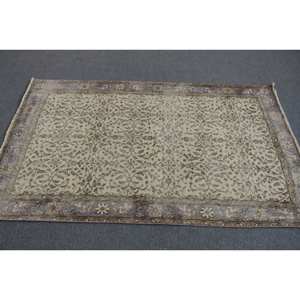 Alfombra de lana clásica Beige marrón de 3,8x6,3 pies, diseño de retazos turco para entrada, sala de estar o dormitorio, respaldo de látex - Product Image 3