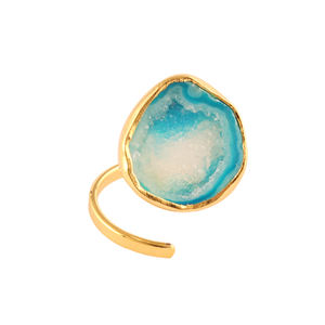 Bague de déclaration en pierre précieuse druzy, mode élégante, naturelle, bleu ciel, plaqué or, ouvert, réglable, bijoux pour femme - Product Image 1