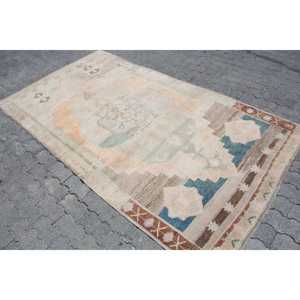 4.4x8.6 ft Rug, Vintage Turkish Rug, <b>Brown</b> <b>Wool</b> Rug - Product Image 2