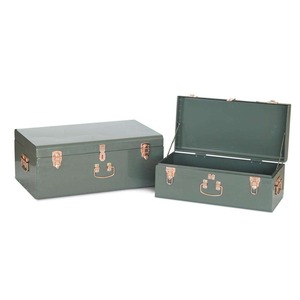 Ensemble de 2 coffres de rangement en acier métallique vert militaire pour la maison, avec accessoires couleur or rose, salon - Product Image 4