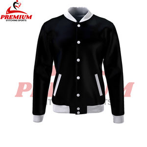Veste bomber unisexe noire à manches longues, à rayures côtelées, avec boutons personnalisés, veste de baseball décontractée pour s'échauffer - Product Image 5