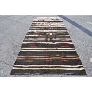 Classic Traditional <b>Brown</b> Beige 5x11ft <b>Wool</b> Rug Vintage Turkish Patchwork Rectangle Design Latex Backing for Bedroom Bedside - Product Image 1