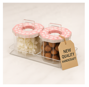 Ramadan 2026 Square Acrylic <b>Storage</b> Jars 3-Piece Set Wooden Lids Mother-of-Pearl Inlay Handmade Airtight Containers for Dry - Product Image 1