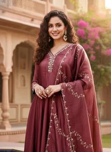 Ready To Wear Stitched Vichitra <b>Silk</b> With Embroidery Work Modern Look Ethnic Set Affordable Price Bulk Orders - Product Image 5