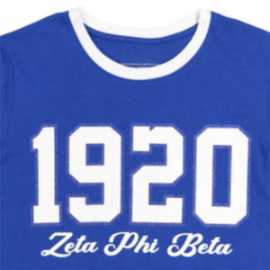 T-shirt à manches longues ZPB-Bleu royal | Chemise 100% coton Zeta Phi Beta avec lettres grecques imprimées à paillettes, bouclier et année sur la manche - Product Image 3