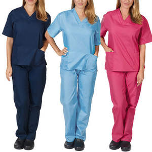 Mujeres cómodo elástico patrón sólido 2 uds cuello en V bordado Scrub Top pantalones trajes Hospital uniforme caballeros Chaquetas de punto - Product Image 2