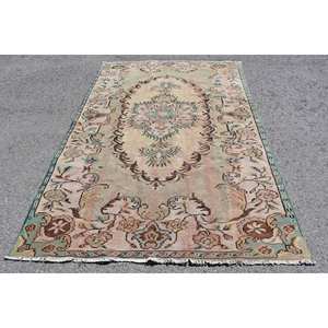 Vintage Wool <b>Rug</b> Beige Brown Patchwork Design 5.5 X 8.8 ft Rectangle Abstract Pattern for Living Room 10mm <b>Thickness</b> Latex - Product Image 1