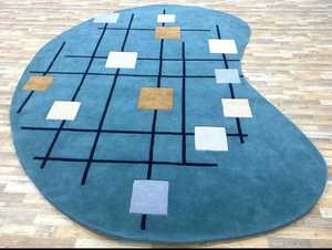 Juego de alfombras geométricas azules abstractas modernas contemporáneas Alfombra curvada con diseño azul y geométrico - Product Image 3
