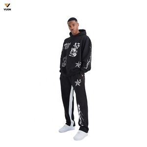 Tenue de jogging d'hiver pour homme, marque distributeur, vêtements de sport décontractés en tricot avec logo personnalisé, sweat à capuche et pantalon de survêtement personnalisés 100% coton - Product Image 1
