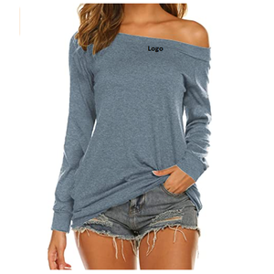 Blusa de manga larga con cuello barco y hombros descubiertos para mujer súper suave - Product Image 1